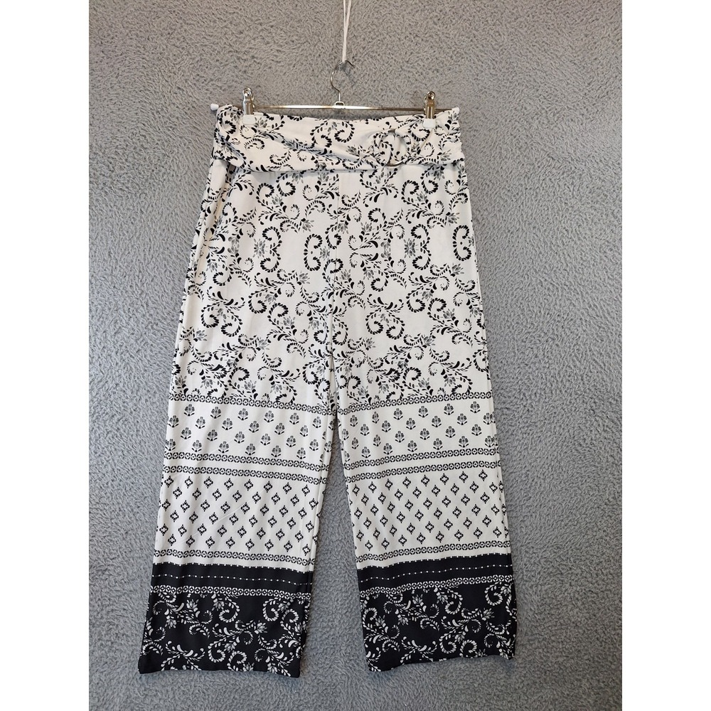 Robert Louis Palazzo Pants Womens PL (Fits 31x25) Black White Patterned Boho